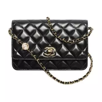 CHANEL Сумка через плечо из овчины с искусственным жемчугом, женская, черная