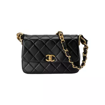 CHANEL Сумка через плечо из овчины, женская, черная