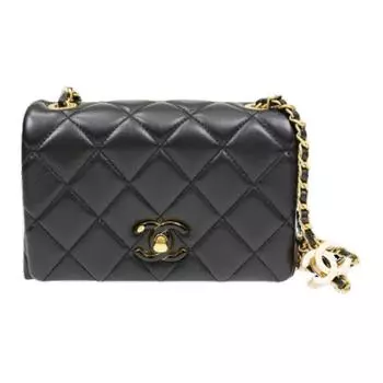 CHANEL Сумка через плечо из овчины, женская, черная, Trumpets