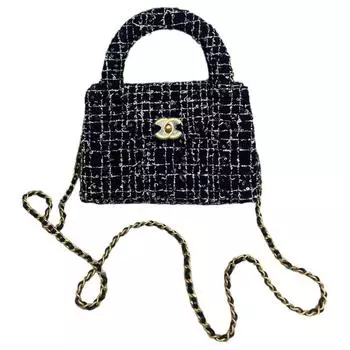 CHANEL Сумка через плечо из шерстяного твида, мини-сумка, женская, черно-белая
