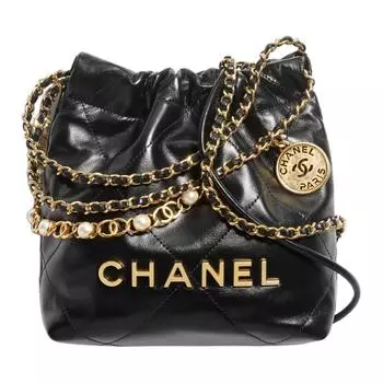 CHANEL Сумка через плечо из телячьей кожи 22Bag, мини-сумка унисекс, черная