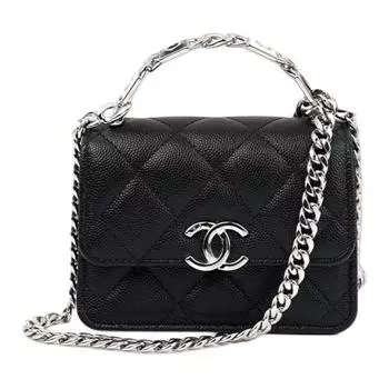 CHANEL Сумка через плечо из тисненой коровьей кожи 22SS, мини-сумка, черная, женская