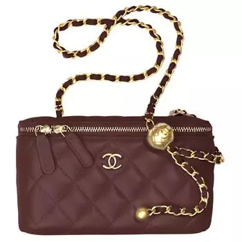 CHANEL Сумка через плечо Little Golden Ball из овчины, женская, бордового цвета