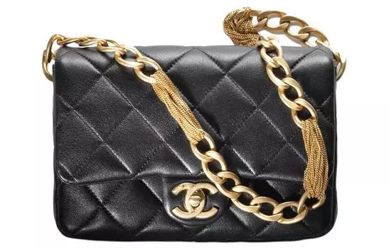 CHANEL Сумка через плечо Trumpets из овчины и золотистого металла, женская, черная