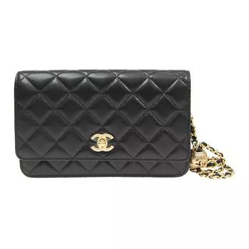 CHANEL Сумка через плечо WOC 24K Small Golden Ball из коровьей кожи, женская, черная
