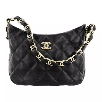 CHANEL Сумка-хобо из овчины 22 карат с золотым металлом, женская, черная