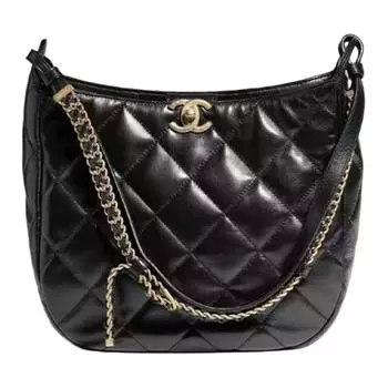 CHANEL Сумка-хобо из овчины, сумка-хиппи, женская, черная