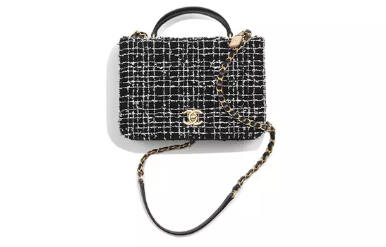 CHANEL Сумка из мягкого фетра из саржи с клапаном из овчины, сумка через плечо, сумка-трубы, женская, черно-белая