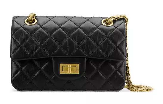 CHANEL Сумка-клапан из коровьей кожи 2.55, сумка через плечо, мини, женская, черно-золотая