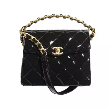 CHANEL Сумка-клапан из лакированной телячьей кожи, сумка через плечо, мини-сумка женская, черная