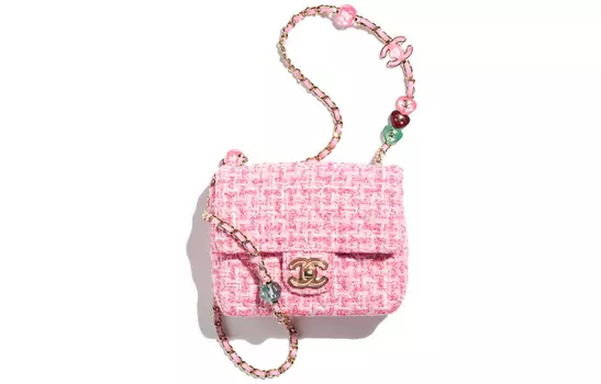 CHANEL Сумка-клапан из мягкой шерстяной ткани, через плечо, мини, женская, розовая