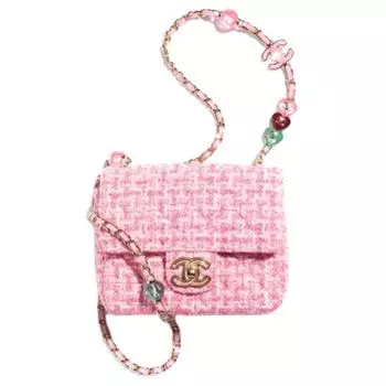 CHANEL Сумка-клапан из мягкой шерстяной ткани, через плечо, мини, женская, розовая