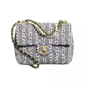 CHANEL Сумка-клапан из мягкой шерстяной ткани с искусственным жемчугом, через плечо, мини-сумка для женщин, белая, черная и серебристая