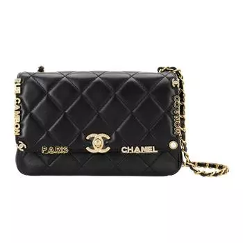CHANEL Сумка-клапан из овчины, сумка через плечо, женская, черная