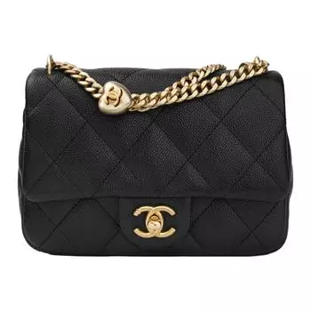 CHANEL Сумка-клапан из зернистой шершавой коровьей кожи, сумка через плечо, среднего размера, женская, черная