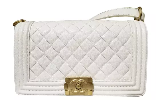 CHANEL Сумка-клапан Leboy из телячьей кожи с тиснением, через плечо, белая женская