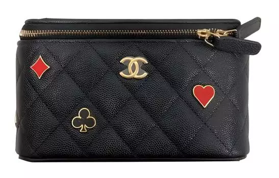 CHANEL Сумка-коробка из коровьей кожи с тиснением под икру, 23P SS, косметичка, сумка через плечо, женская, черная