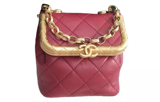 CHANEL Сумка-коробка из овчины, сумка через плечо, сумка-трубы, женская, красная