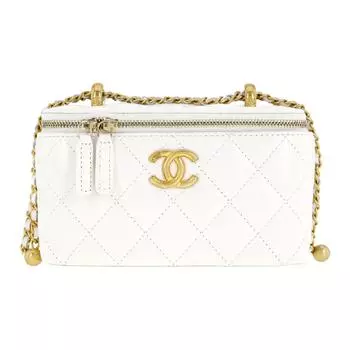 CHANEL Сумка-коробка из телячьей кожи, сумка через плечо, женская, белая
