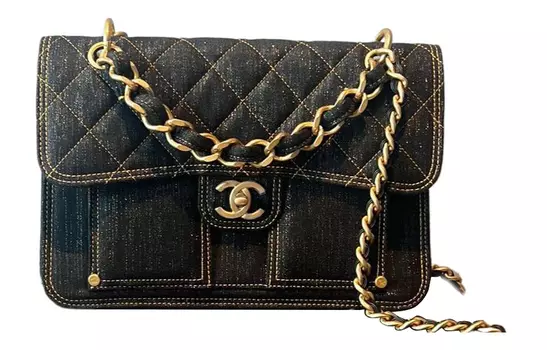 CHANEL Сумка-мессенджер из джинсовой ткани, переносная сумка через плечо, сумка-мессенджер Tubas, женская, стираная, черная