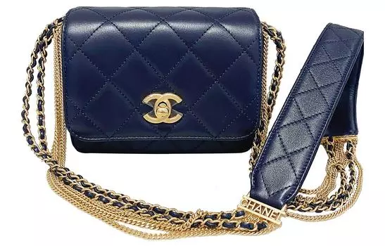 CHANEL Сумка-мессенджер из овчины, сумка через плечо, сумка-мессенджер Trumpets, женская, темно-синяя