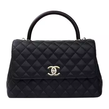 CHANEL Сумка на цепочке из коровьей кожи с ручкой Coco Caviar, женская, на одно плечо, черная