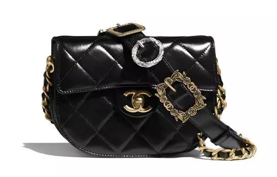 CHANEL Сумка-седло из блестящей телячьей кожи, сумка-мессенджер на одно плечо, обычная женская, черная