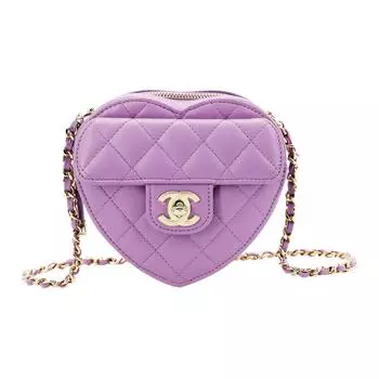 CHANEL Сумка-сердце из овчины, сумка через плечо, женская, фиолетово-розовая