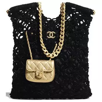 CHANEL Сумка-шоппер из овчины с металлическим покрытием, женская, черная с металлическим оттенком