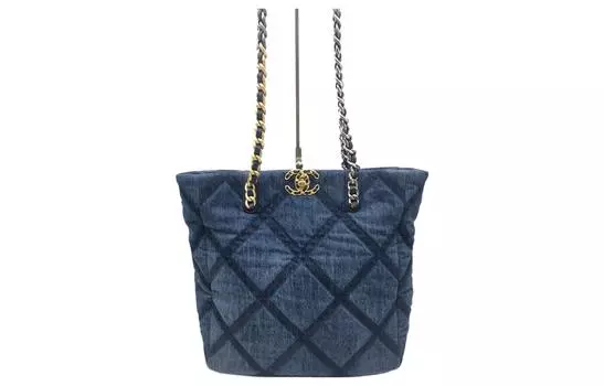 CHANEL Сумка-шоппер, сумка-тоут, женская, темно-синяя, весна-лето 23C, 19 шт