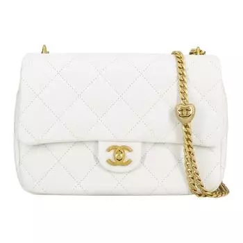 CHANEL Сумка-туба из коровьей кожи с тиснением SS 23P, квадратная, с клапаном, сумка через плечо, женская, белая