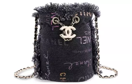 CHANEL Сумка-ведро из денима, сумка через плечо, мини-сумка через плечо, женская, черная