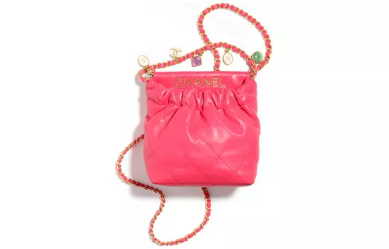 CHANEL Сумка-ведро из овчины, сумка через плечо, сумка через плечо, женская, цвет "розово-красный"