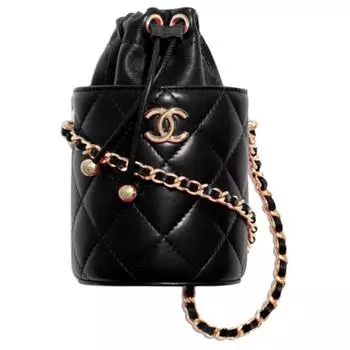 CHANEL Сумка-ведро из овчины, сумка через плечо, сумка через плечо, женская, черная, Trumpets