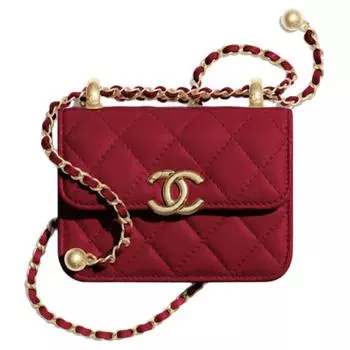 CHANEL Сумки через плечо WOC Small Gold Ball из телячьей кожи, маленькие, женские, бордового цвета