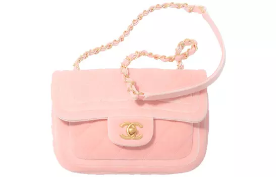 CHANEL Велюровая сумка-клапан через плечо женская светло-розовая