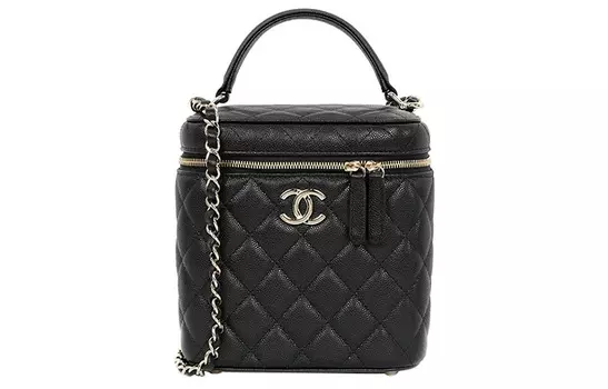 CHANEL Вертикальная сумка-коробка из коровьей кожи цвета личи, молния сверху, сумка на плечо, косметичка, женская, черная