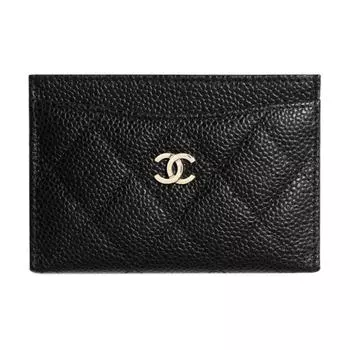 CHANEL Визитница из коровьей кожи с зернистым тиснением и икрой, унисекс, черная