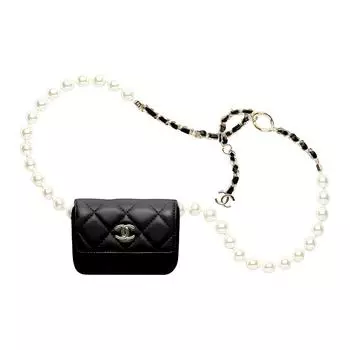 CHANEL Женская поясная сумка из овчины, черная