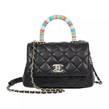 CHANEL Женская сумка через плечо из козьей кожи с ручкой Coco, черная