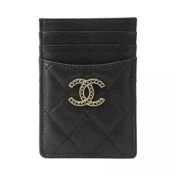 CHANEL Женский черный держатель карт из яркой коровьей кожи с икрой