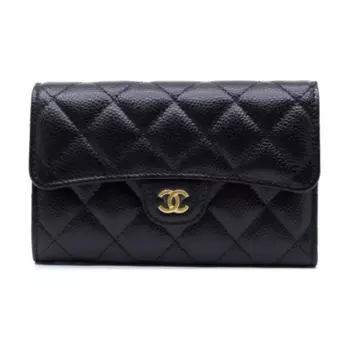 CHANEL Женский черный кошелек из коровьей кожи с тиснением цвета личи