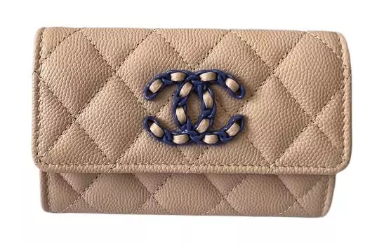 CHANEL Женский клатч-держатель для карт из коровьей кожи Grain Litchi, цвет нюдовый розовый