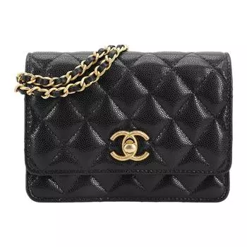 CHANEL Женский клатч из гладкой блестящей коровьей кожи, черный