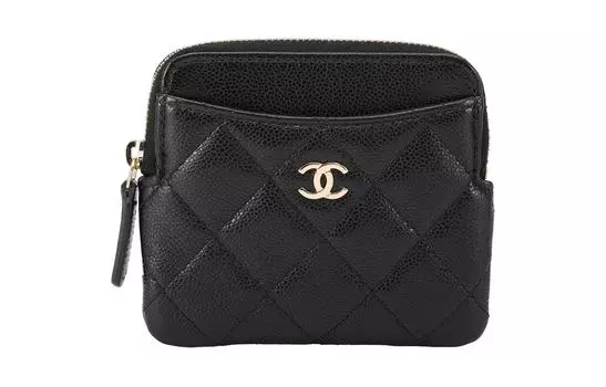 CHANEL Женский клатч-кошелек из коровьей кожи Litchi Grain, черный