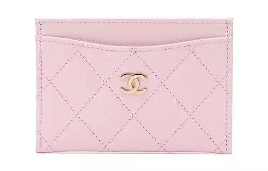 CHANEL Женский кошелек для монет и карт из тисненой коровьей кожи, розовый