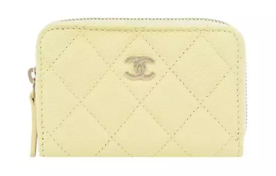 CHANEL Женский кошелек для монет из телячьей кожи с овчиной, светло-желтый