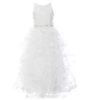 Chantilly Place для больших девочек 7–16 лет, длинное платье из органзы с принтом и украшением на талии, каскадное длинное платье из конского волоса, белый