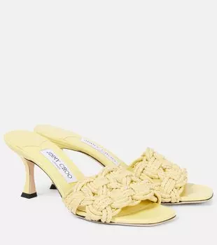 Chara 70 плетеные мюли из рафии Jimmy Choo, Lemon/Lemon