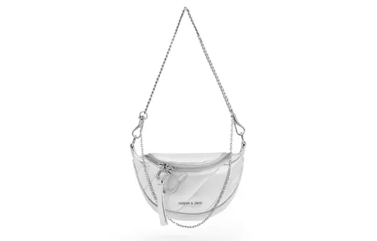 CHARLES&KEITH Женская поясная сумка из искусственной полиуретановой кожи, небольшого размера, цвета "черный/кремовый", молочный/белый/серебристый/черный